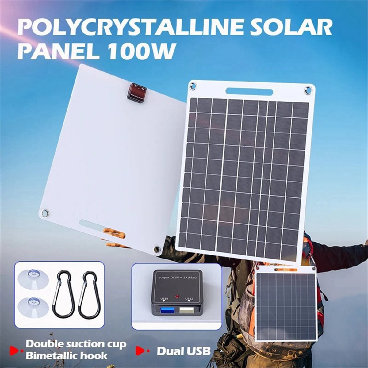 Solar Panel - AU47-14W 5V Tragbares Solarpanel mit USB-Ausgang,