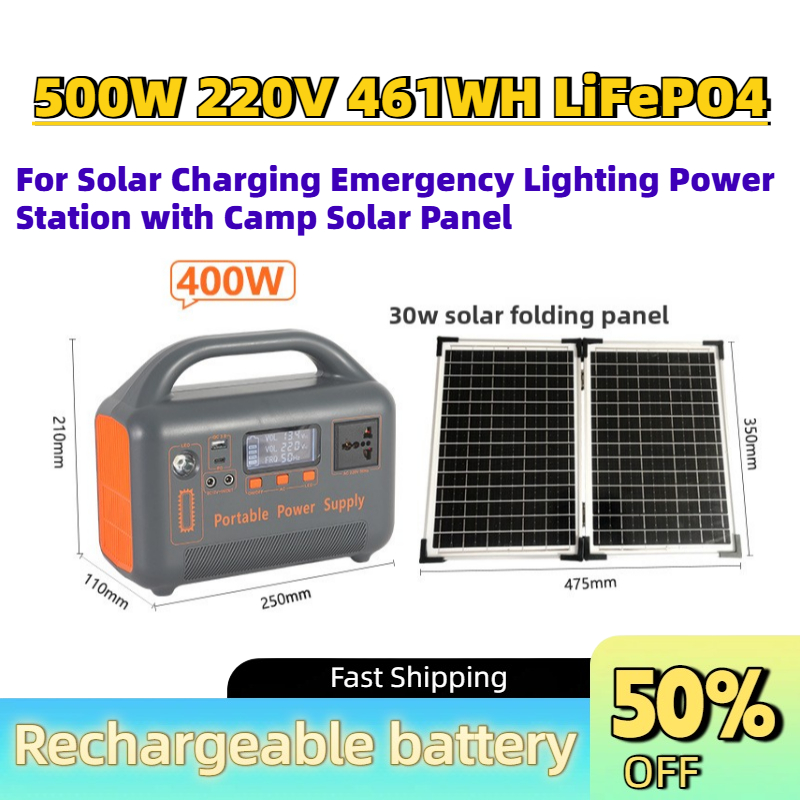 Solar Panel 200W - Tragbare, verbesserte 500W 220V 461WH LiFePO4