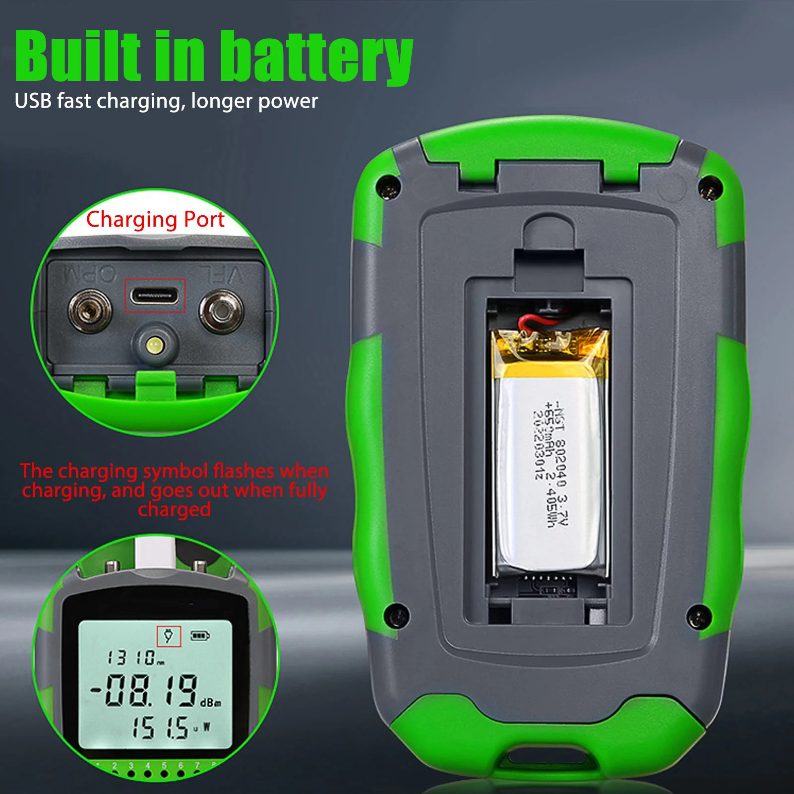 Energy Monitor Meter - Rotlicht-optischer Kabel-Leistungstester mit USB-Ladekabel, wiederaufladbarer optischer