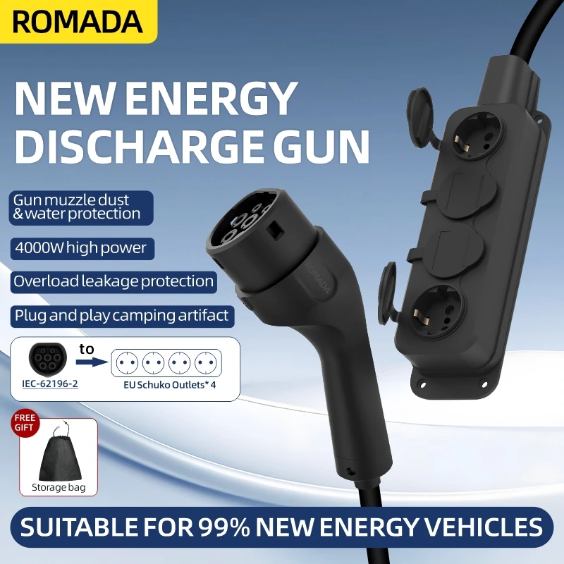 Outdoor Power Station - Tragbares 16A 4KW V2L-Kabel Elektroauto-Seitenauslassstecker EV-Ladegerät