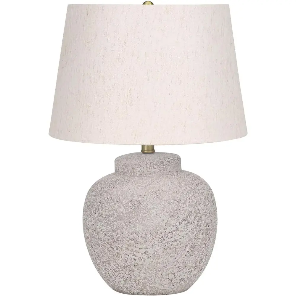 Solar Lamp - Cremefarbene Beton-Tischlampe mit elfenbeinfarbenem/cremefarbenem Lampenschirm