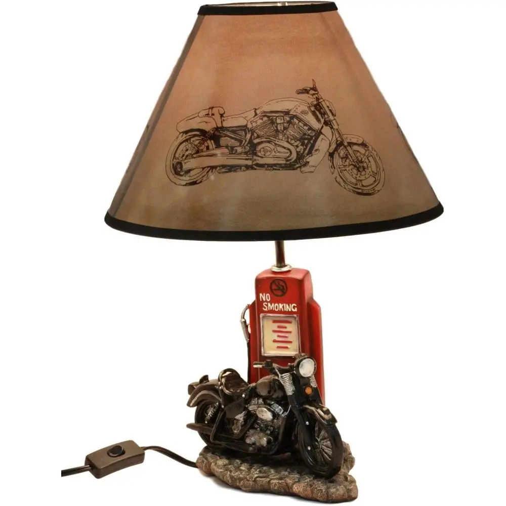 Solar Lamp - Vintage Retro Schwarze Motorrad-Benzinpumpen-Tischlampe mit Lampenschirm,